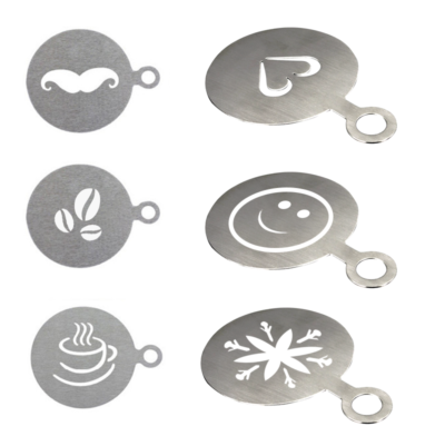 Krome Barista Stencils Stainless Steel 6 Pcs Set